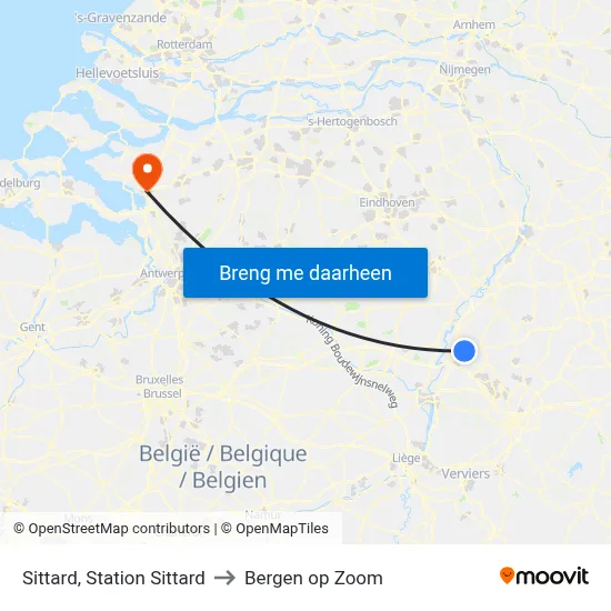 Sittard, Station Sittard to Bergen op Zoom map