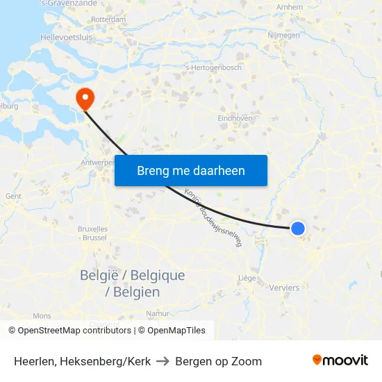 Heerlen, Heksenberg/Kerk to Bergen op Zoom map