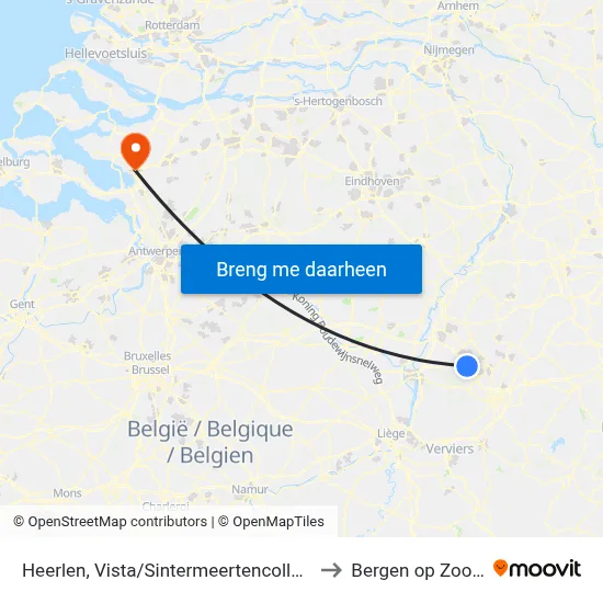 Heerlen, Vista/Sintermeertencollege to Bergen op Zoom map