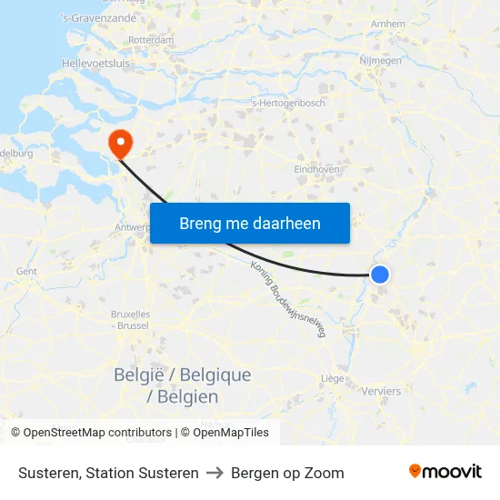 Susteren, Station Susteren to Bergen op Zoom map