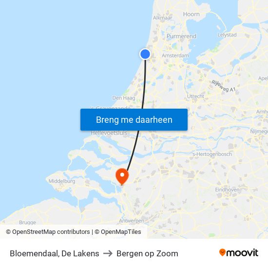Bloemendaal, De Lakens to Bergen op Zoom map