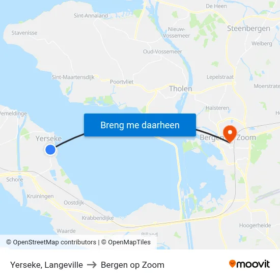 Yerseke, Langeville to Bergen op Zoom map