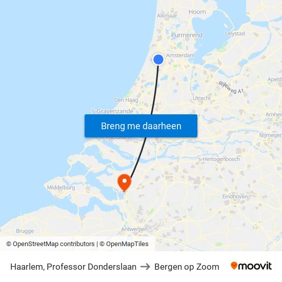 Haarlem, Professor Donderslaan to Bergen op Zoom map