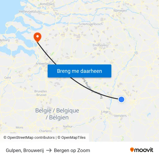 Gulpen, Brouwerij to Bergen op Zoom map