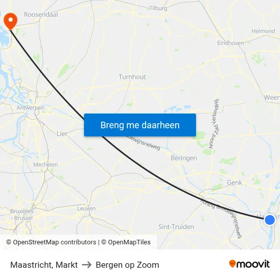 Maastricht, Markt to Bergen op Zoom map