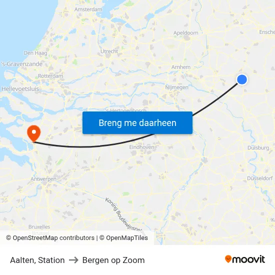 Aalten, Station to Bergen op Zoom map