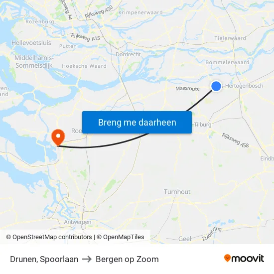 Drunen, Spoorlaan to Bergen op Zoom map