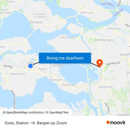 Goes, Station to Bergen op Zoom map