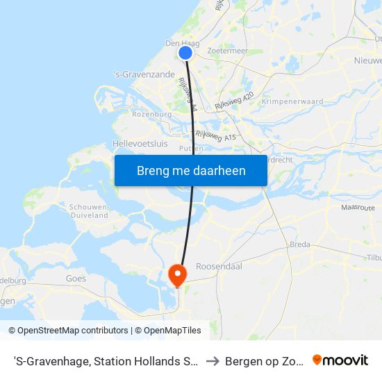 'S-Gravenhage, Station Hollands Spoor to Bergen op Zoom map