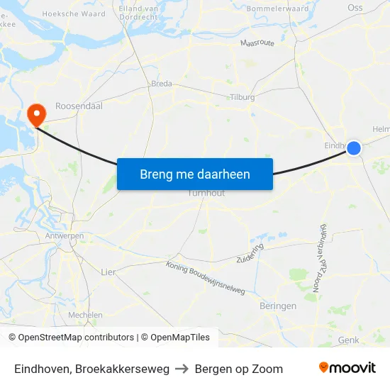 Eindhoven, Broekakkerseweg to Bergen op Zoom map