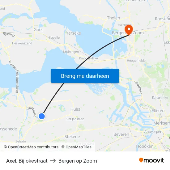 Axel, Bijlokestraat to Bergen op Zoom map