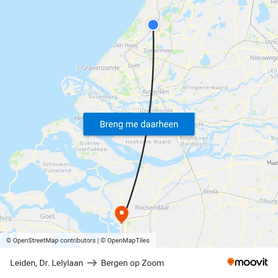 Leiden, Dr. Lelylaan to Bergen op Zoom map