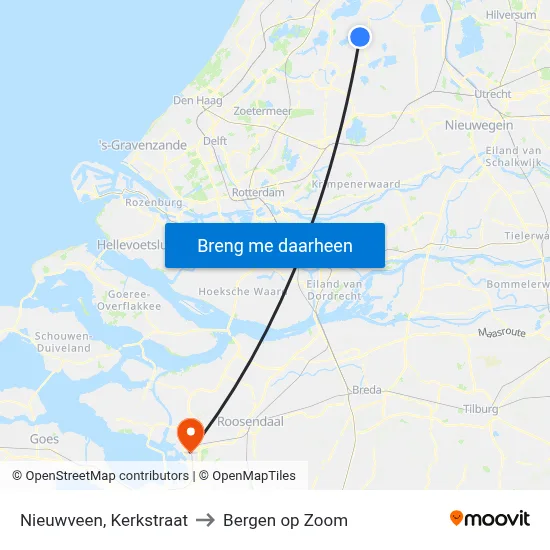 Nieuwveen, Kerkstraat to Bergen op Zoom map