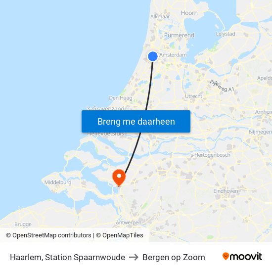 Haarlem, Station Spaarnwoude to Bergen op Zoom map