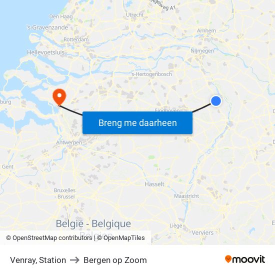 Venray, Station to Bergen op Zoom map