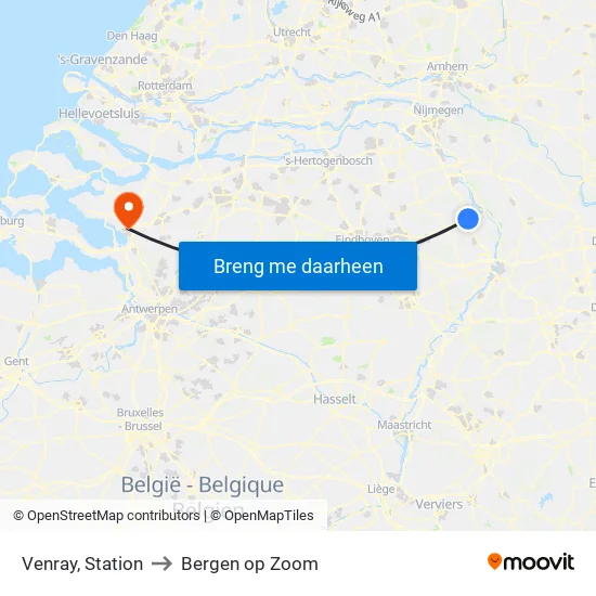 Venray, Station Venray to Bergen op Zoom map