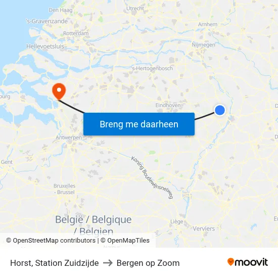Horst, Station Zuidzijde to Bergen op Zoom map