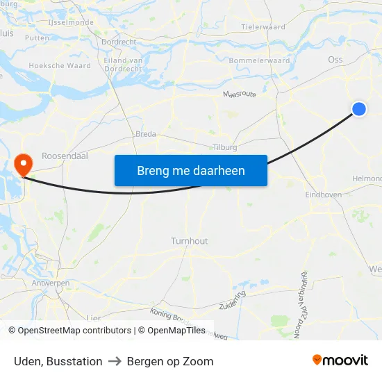 Uden, Busstation to Bergen op Zoom map