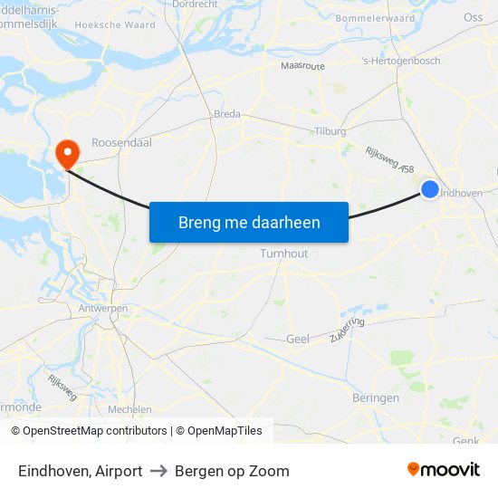 Eindhoven, Airport to Bergen op Zoom map