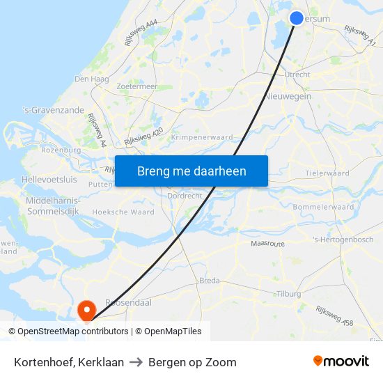 Kortenhoef, Kerklaan to Bergen op Zoom map