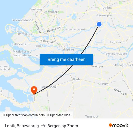Lopik, Batuwebrug to Bergen op Zoom map