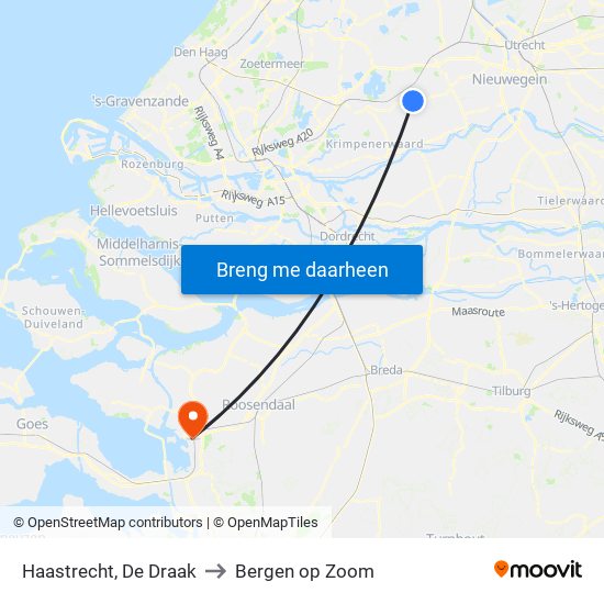 Haastrecht, De Draak to Bergen op Zoom map
