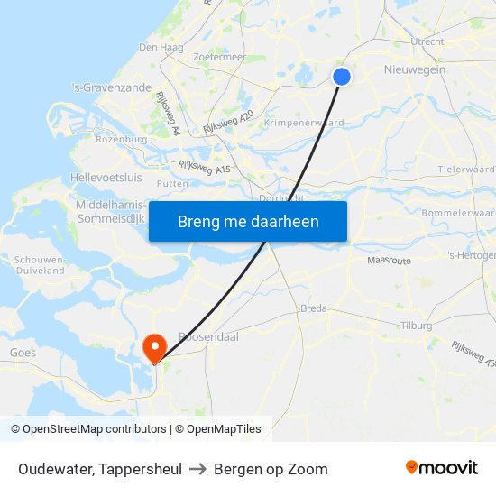 Oudewater, Tappersheul to Bergen op Zoom map