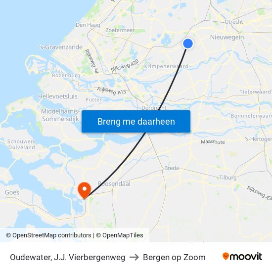Oudewater, J.J. Vierbergenweg to Bergen op Zoom map