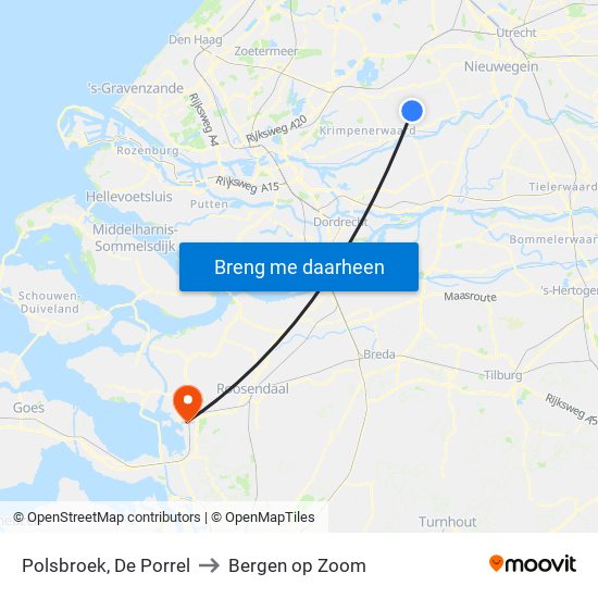 Polsbroek, De Porrel to Bergen op Zoom map