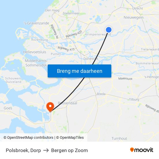 Polsbroek, Dorp to Bergen op Zoom map