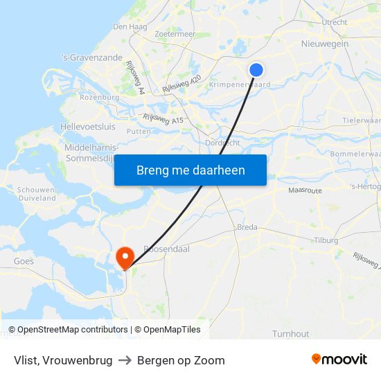 Vlist, Vrouwenbrug to Bergen op Zoom map