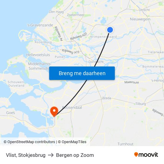 Vlist, Stokjesbrug to Bergen op Zoom map