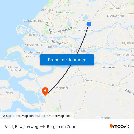 Vlist, Bilwijkerweg to Bergen op Zoom map