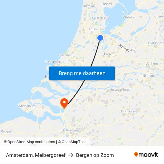 Amsterdam, Meibergdreef to Bergen op Zoom map