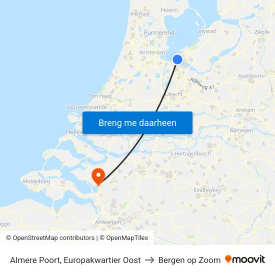Almere Poort, Europakwartier Oost to Bergen op Zoom map