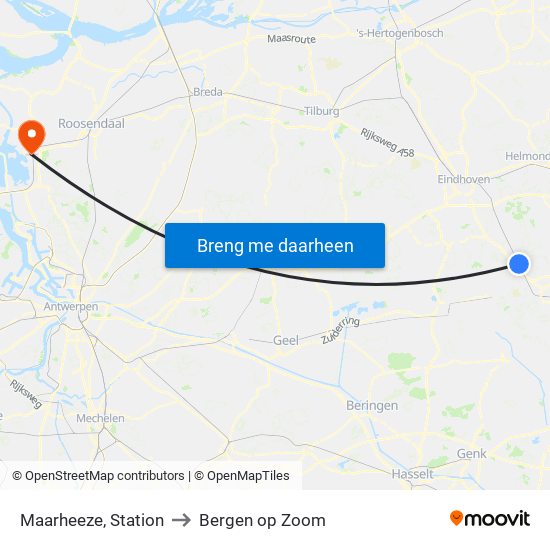 Maarheeze, Station to Bergen op Zoom map