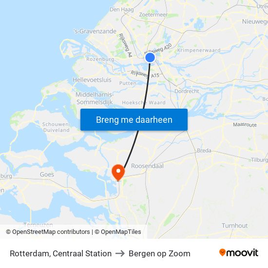 Rotterdam, Centraal Station to Bergen op Zoom map