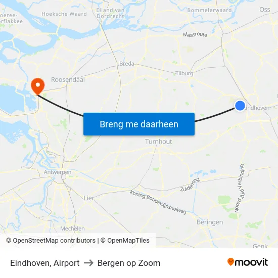 Eindhoven, Airport to Bergen op Zoom map