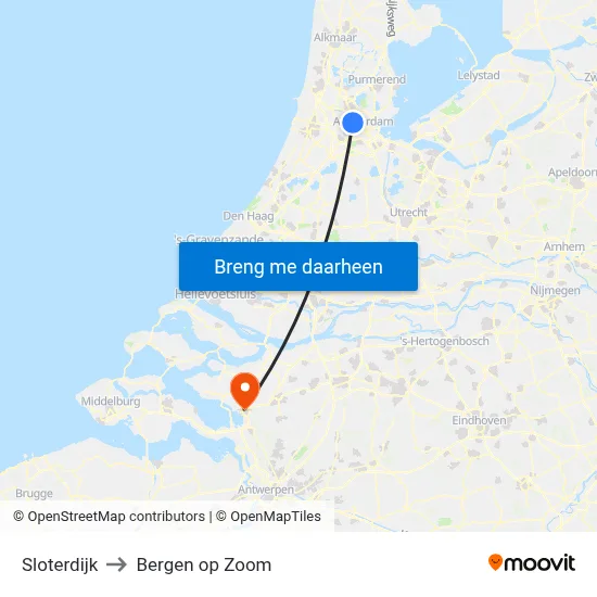 Sloterdijk to Bergen op Zoom map