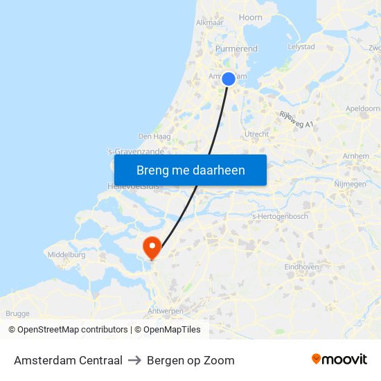 Amsterdam Centraal to Bergen op Zoom map