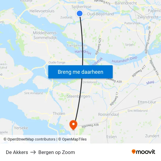 De Akkers to Bergen op Zoom map