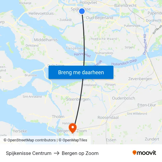 Spijkenisse Centrum to Bergen op Zoom map