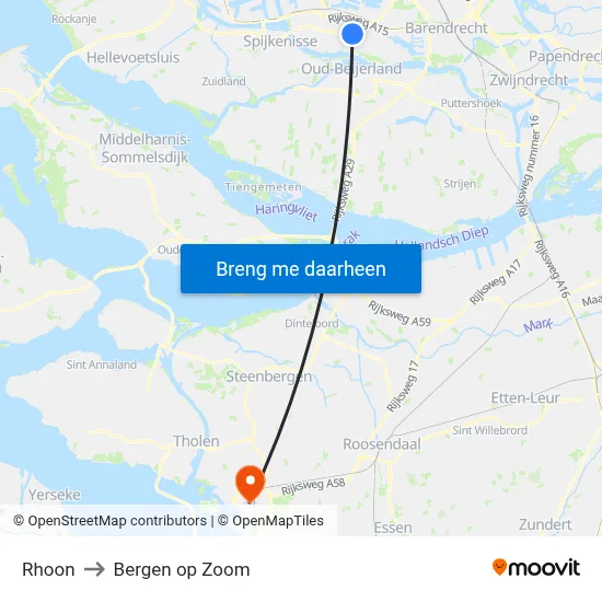 Rhoon to Bergen op Zoom map