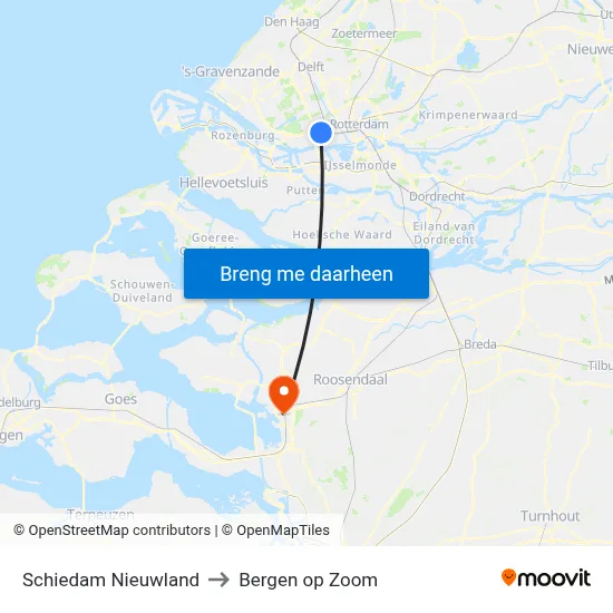 Schiedam Nieuwland to Bergen op Zoom map