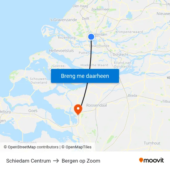 Schiedam Centrum to Bergen op Zoom map