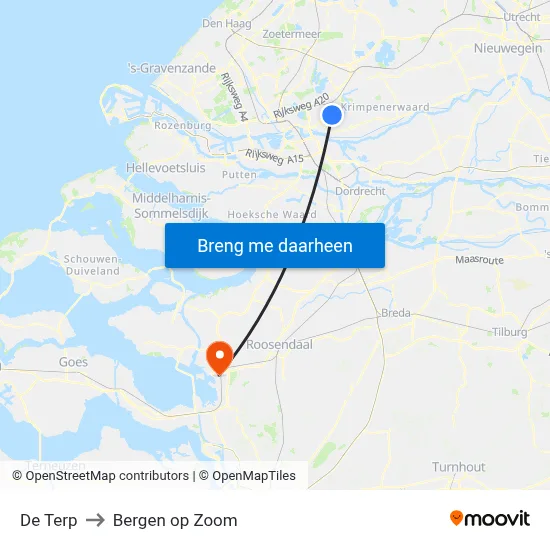 De Terp to Bergen op Zoom map