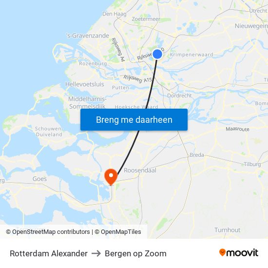 Rotterdam Alexander to Bergen op Zoom map