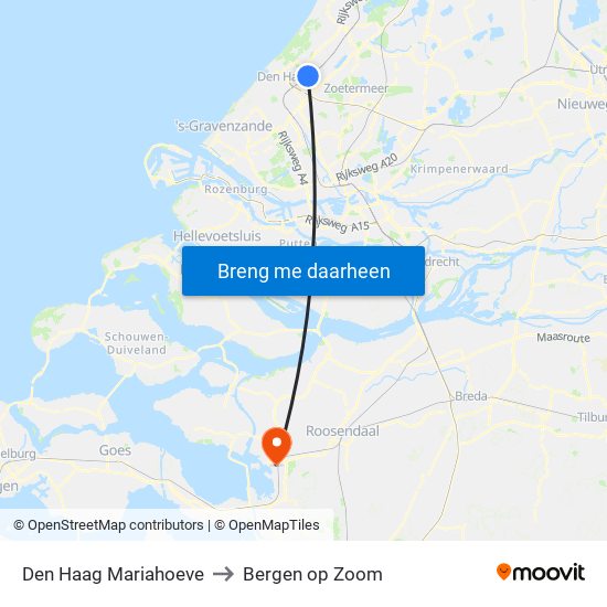 Den Haag Mariahoeve to Bergen op Zoom map
