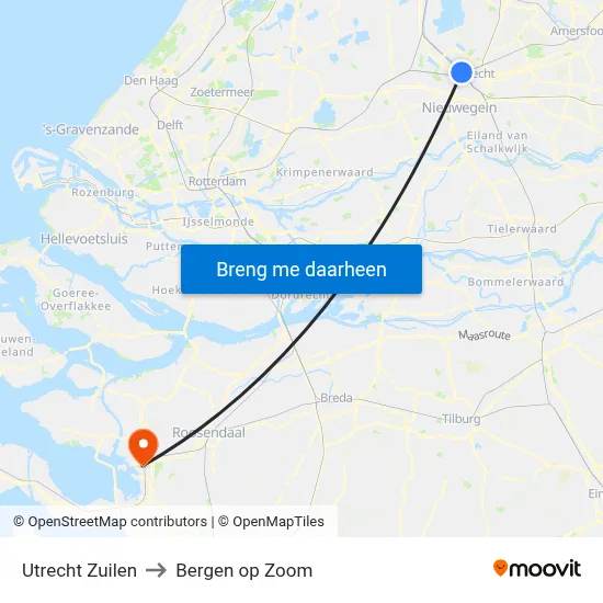 Utrecht Zuilen to Bergen op Zoom map