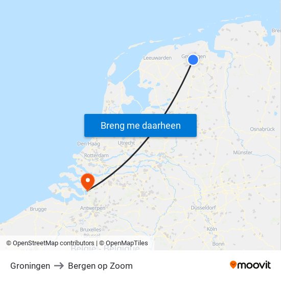 Groningen to Bergen op Zoom map